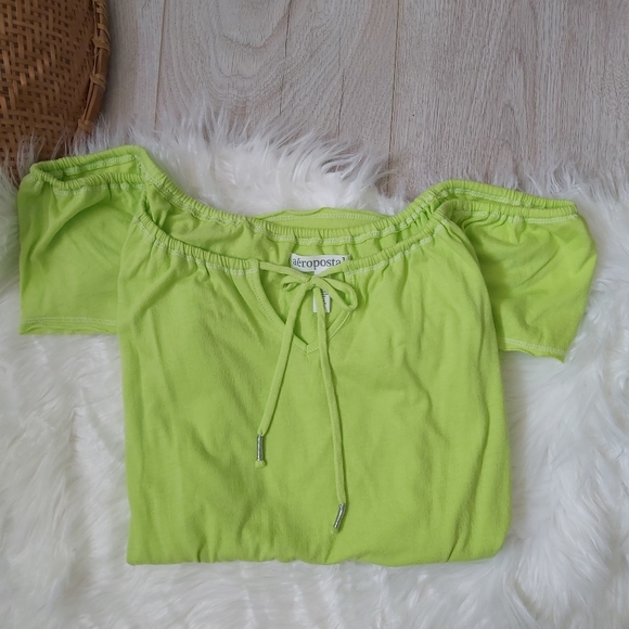 Aeropostale Neon Cotton Green Off the Shoulder tshirt - Picture 2 of 7